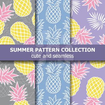 Tropical pattern collection with pineapples. Summer banner. Vector