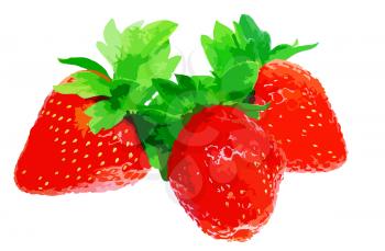 Three fresh strawberries . Vector