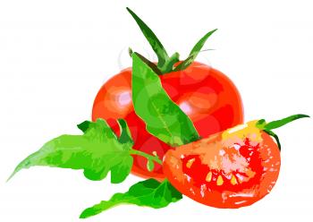 Lush tomatos with green leafs. Vector