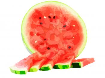 Cutting of watermelon with juicy slice. Vector