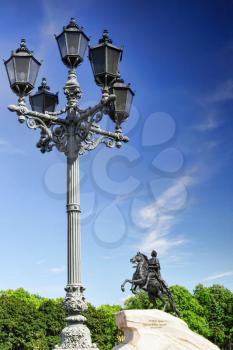 Peter I monument against blue sky. Saint-petersburg, Russia