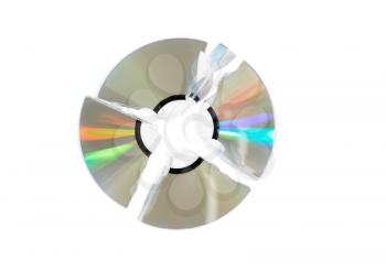 Broken single DVD(CD) disc. Isolated over white.