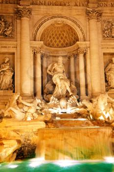 Fountain di Trevi - most famous Rome's fountains in the world. Italy. Night scene.