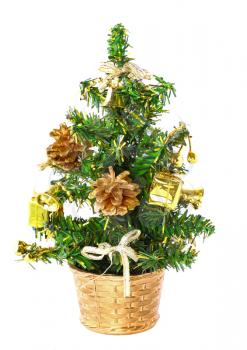 Christmas and New Year decoration-basket with New Year tree. Isolated