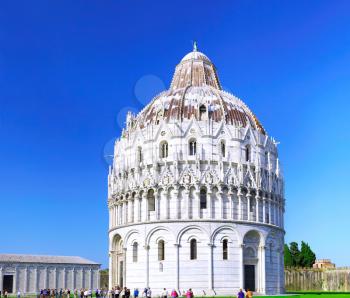 Cathedral, Baptistery and Tower of Pisa in Miracle square. Pisa. Italy.