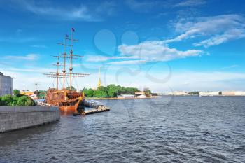 Old frigate in moorage St.Petersburg, Russia