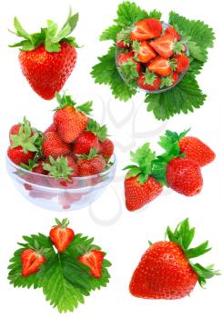Collection of strawberries on white background. Isolated