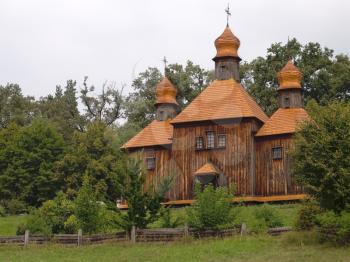 Old  wooden church in the Ukrainian Village. Near Kyev city