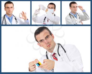 Set (collage) of doctor .Isolated over white background.