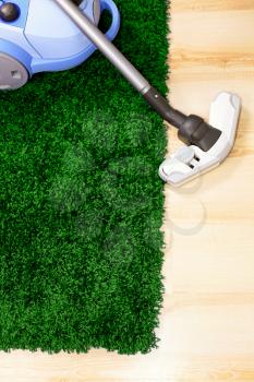 Vacuum cleaner stand  on green carpet