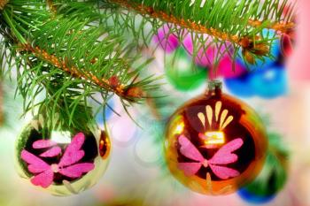 Christmas decoration-balls on fir tree.