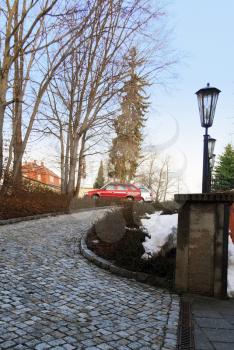 Early spring in small village in Germany, Europe .Zolon City.
