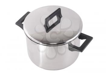 Saucepan (made of stainless stee) with stand cover, on white background.Isolated