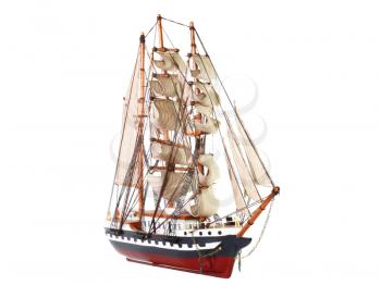Model of sailing frigate. Isolated over white.