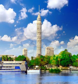 Cairo TV Tower on seafront of Nile. Egypt.