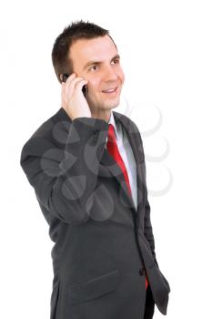 European businessman with cell phone. Isolated over white