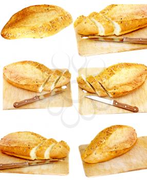 Collection, set fresh cutting bread. Isolated over white