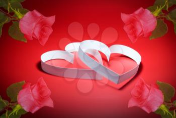 St. Valentine Day. Two hearts,on red background.