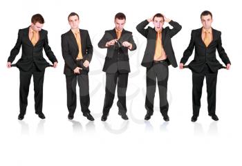 Collection of businessmans in various condition. Isolated over white