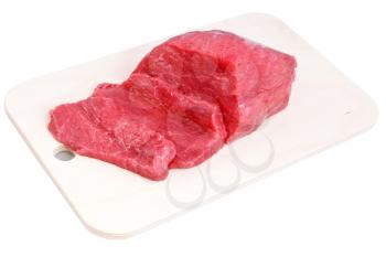 Cut of  beef steak  on meat hardboard. Isolated.