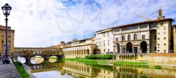 Arno river in Florence (Firenze), Tuscany, Italy. Panorama