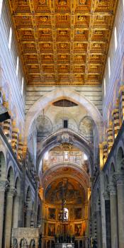 Indoor interior of cathedral Duomo on Miracoli Square of Miracles in Pisa, Italy