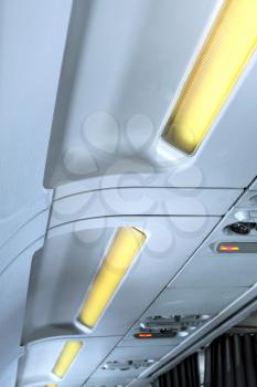 Fragment of   interior view of modern Airplane. International line.
