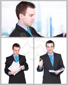 Set (collection) of european businessman.  Isolated over white background. 