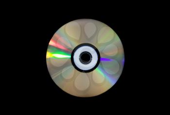 Single DVD-RW disc on black background.