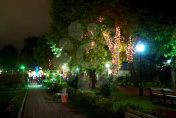 Night illumination in Park Riviera , Sochi city- Capital of Olympic Game 2014 , Russia.