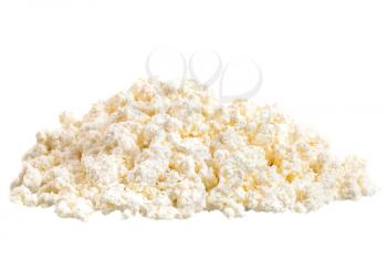Fresh cottage cheese (curd) heap, isolated on white background.