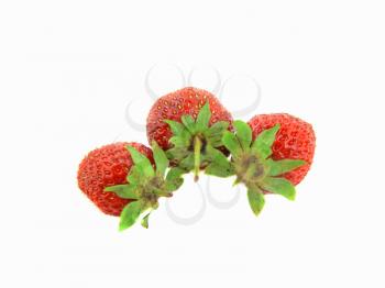 Three fresh strawberries. Isolated over white
