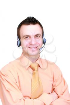 Portrait of operator call-centre on white background.  Isolated over white