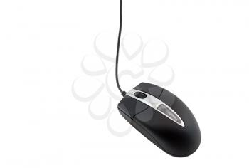 Black computer mouse on white background. Isolated.