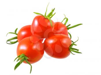 Lush tomatoes . Isolated over white.