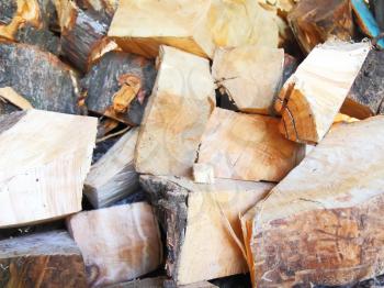 Firewood combined in a woodpile stack.