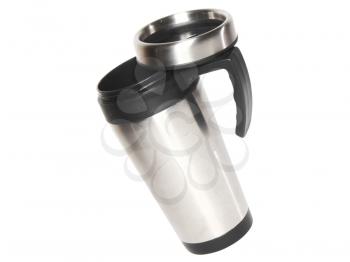 Collection (set) of heat protection-thermos( steel travel) coffee mug isolated on white