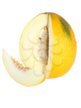 Ripe melon with sliced over white background. Isolated