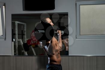 Muscular Man Exercising In Gym