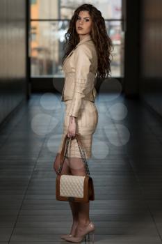 Elegant Lady With Stylish Leather Bag
