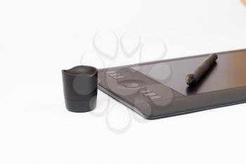 Drawing Tablet With Stylus On White Background