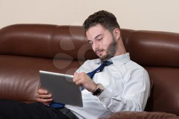 Happy Young Business Man Work In Modern Office On Computer
