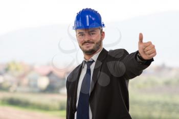 Young Construction Worker Showing Thumbs Up