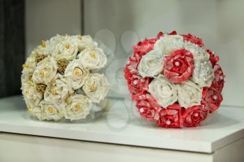 Wedding Bouquet Of Yellow , Red And White Roses