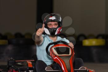 Young Man Is Holding Cup Speed Karting Race