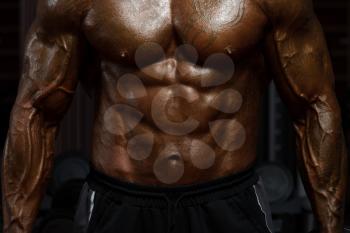 Bodybuilder Showing Abdominal - Close-Up On Perfect Abs