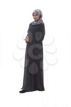 Pretty Young Muslim Woman Full Length Studio Portrait On White