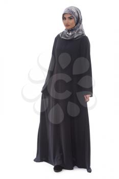Young Muslim Woman In Head Scarf With Modern Clothes - Isolated On White