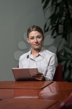 Young Businesswoman Using Tablet Computer In Office - Business Woman Working Online