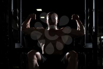 Silhouette Bodybuilder Posing - Handsome Power Athletic Guy Male - Fitness Muscular Body
